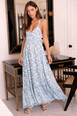My Love Story White Floral Print Tie-Back Maxi Dress
