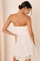 Precious Approach White Embroidered Strapless Tulle Mini Dress