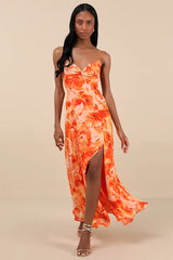 Beautiful Soul Orange Floral Print Twist-Front Maxi Dress