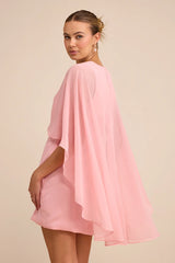 Jolia Light Pink Cape V-Neck Mini Dress