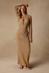 Yates Light Brown Crochet Sequin Maxi Swim Cover-Up