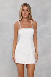 Signature Glow Satin Mini Dress White