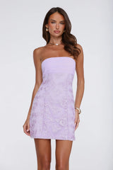 Soft Meadow Strapless Embroidered Mini Dress Lilac