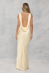 The Blaire Backless Satin Maxi Dress Yellow