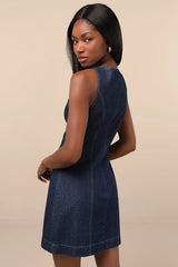 Cataleya Dark Wash Denim Boat Neck Mini Dress