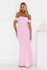 Lookbook Worthy Off Shoulder Maxi Dress Pink