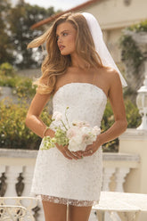 Grecia White Sequin Strapless Mini Dress