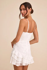 Days with You White Floral Burnout Ruffled Mini Dress