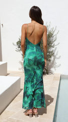 Green Artistic Floral Maxi Dress