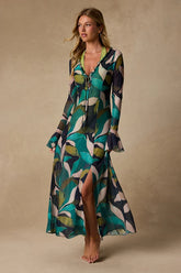 Nonah Teal Multi Mesh Maxi Swim Cover-Up