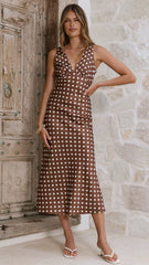 Daphne Maxi Dress - Brown Polka