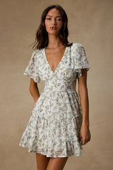 So True White Floral Print Tiered Short Sleeve Mini Dress