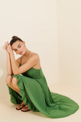Bare V-Neck Ruffle Hem Dress