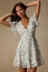 So True White Floral Print Tiered Short Sleeve Mini Dress