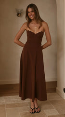Janessa Strapless Midi Dress - Chocolate