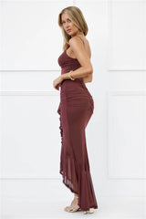 Shimmer In The Dark Mesh Maxi Dress Brown