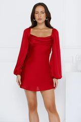 Phoenix Satin Long Sleeve Mini Dress Maroon