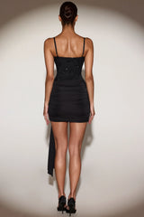 Embellished Draped Corset Mini Dress in Black