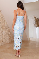 Romantic Afternoon Embroidered Midi Dress Blue