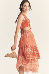 Eyelet Tiered Ruffle Midi Dress