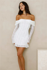 Secret Smile Lace Off Shoulder Mini Dress White