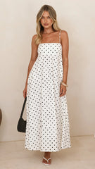 Elie Maxi Dress - White/Black Polka Dot