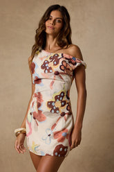 Paden Beige Multi Floral Asymmetrical Mini Dress