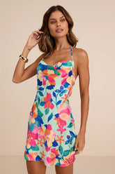 Elevated Effect Mint Multi Floral Satin Halter Slip Mini Dress