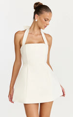 Halter Neck Tie Tulip Skirt Dress in Off White