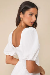 Little Bit In Love White Surplice Puff Sleeve Mini Dress