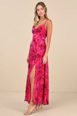 Beautiful Soul Fuchsia Floral Print Twist-Front Maxi Dress
