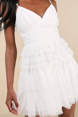 Special Poise White Tulle Pleated Sleeveless Tiered Mini Dress