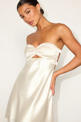 Narina Cream Satin Pleated Strapless Mini Dress