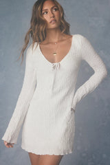 Hailo White Textured Tie-Front Mini Dress