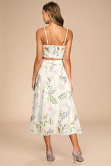 Sweet At Heart White Floral Embroidered Two-Piece Midi Dress