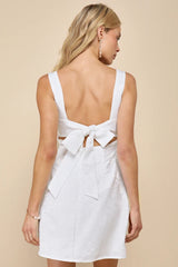 Perfectly Flirtatious White Floral Jacquard Tie-Back Mini Dress