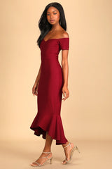 How Much I Care Black Off-the-Shoulder Midi Dress