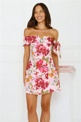Luxe Seraphina Off Shoulder Mini Dress Pink