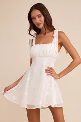 Adorable Approach White Floral Embroidered Tie-Strap Mini Dress
