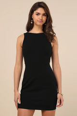 Devoted Lover Black Backless Knotted Bodycon Mini Dress