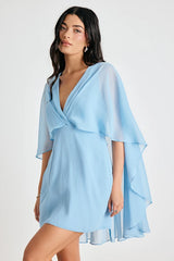 Jolia Light Blue Cape V-Neck Mini Dress