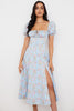 blue vintage floral puff sleeve midi dress
