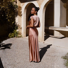 Spring/Summer Satin Solid Color V-Neck Fishtail Party Dress