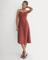Tie-Neck Dress in Stretch Linen | Henna Red