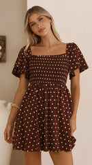 Molly Mini Dress - Chocolate/Nude Spot