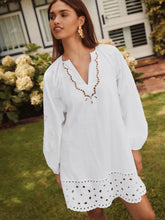 White Long Sleeve Broderie Summer Mini Dress