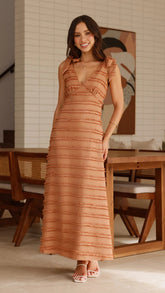 Textured V-Neck Tie Shoulder Dress