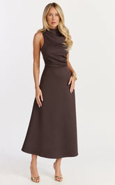 High Neck A Line Dress in Chocolate
