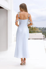 Silk Shadows Satin Midi Dress Blue