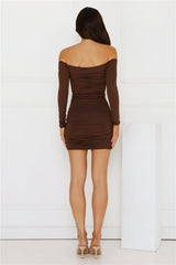 Style Icon Status Off Shoulder Mini Dress Brown